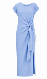 Cargar imagen en el visor de la galería, VESTIDO MIDI AZUL CON NUDO LATERAL
