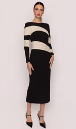 Cargar imagen en el visor de la galería, VESTIDO MIDI CREPE BICOLOR
