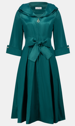 Cargar imagen en el visor de la galería, VESTIDO MIDI VERDE ESMERALDA CON CINTURON LAZADA
