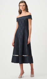 Cargar imagen en el visor de la galería, VESTIDO MIDI CON ESCOTE BARDOT Y BRILLO SUTIL
