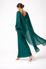 Cargar imagen en el visor de la galería, VESTIDO LARGO CREPE MANGA ABULLONADA, COLOR VERDE PATO
