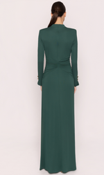 Cargar imagen en el visor de la galería, VESTIDO LARDO VERDE CON ESCOTE CUADRADO DRAPEADO
