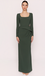 Cargar imagen en el visor de la galería, VESTIDO LARDO VERDE CON ESCOTE CUADRADO DRAPEADO
