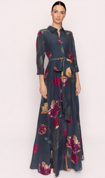 Cargar imagen en el visor de la galería, VESTIDO LARGO CAMISERO ESTAMPADO FLORAL CON CINTURON
