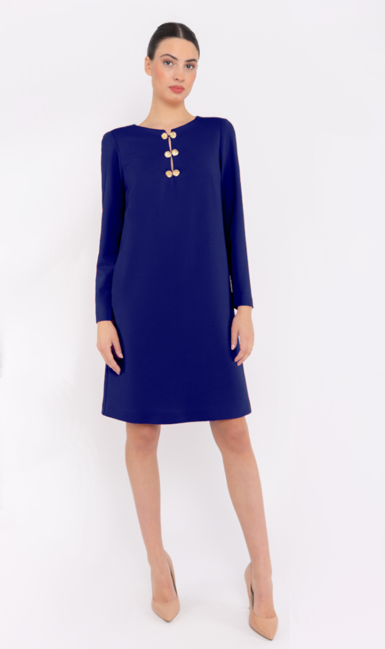 VESTIDO CORTO AZUL REAL BOTONES