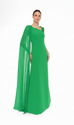 Cargar imagen en el visor de la galería, VESTIDO LARGO VERDE MANGA GASA
