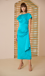 Cargar imagen en el visor de la galería, VESTIDO MIDI TURQUESA
