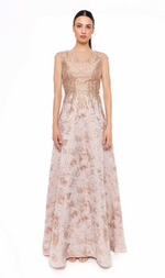 Cargar imagen en el visor de la galería, VESTIDO LARGO BROCADO CHAMPÁN
