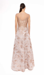 Cargar imagen en el visor de la galería, VESTIDO LARGO BROCADO CHAMPÁN

