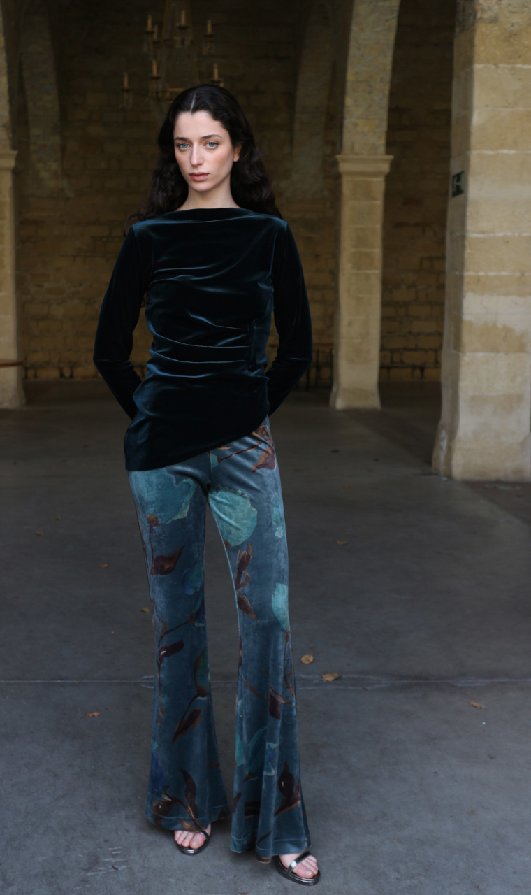PANTALÓN TERCIOPELO ESTAMPADO FLORES