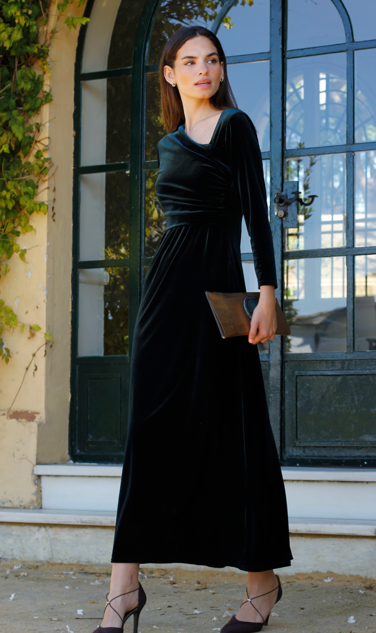 VESTIDO TERCIOPELO PETRÓLEO