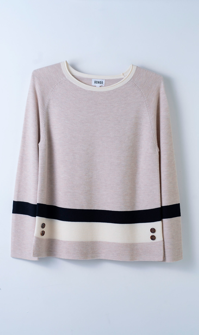 SUÉTER BEIGE CON RAYAS HORIZONTALES