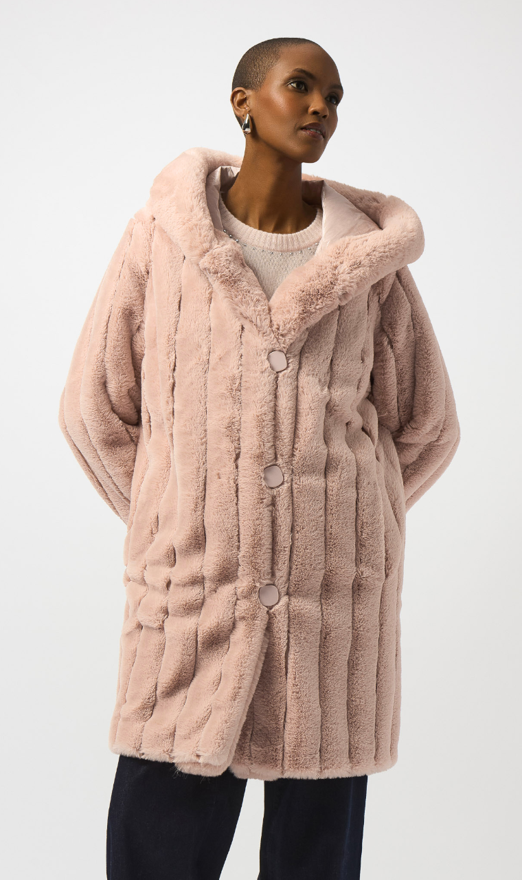ABRIGO ECO-PELO ROSA REVERSIBLE GABARDINA