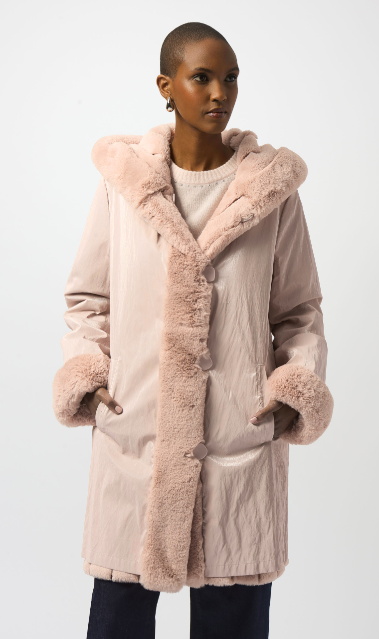ABRIGO ECO-PELO ROSA REVERSIBLE GABARDINA