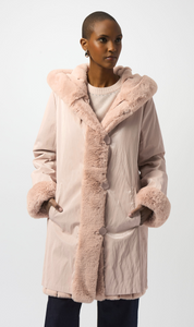 ABRIGO ECO-PELO ROSA REVERSIBLE GABARDINA