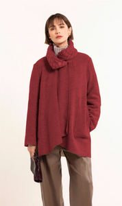 CHAQUETÓN CON CUELLO DE PUNTO TRENZADO ROJO