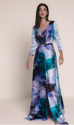 Cargar imagen en el visor de la galería, VESTIDO LARGO ESTAMPADO CON FAJÍN
