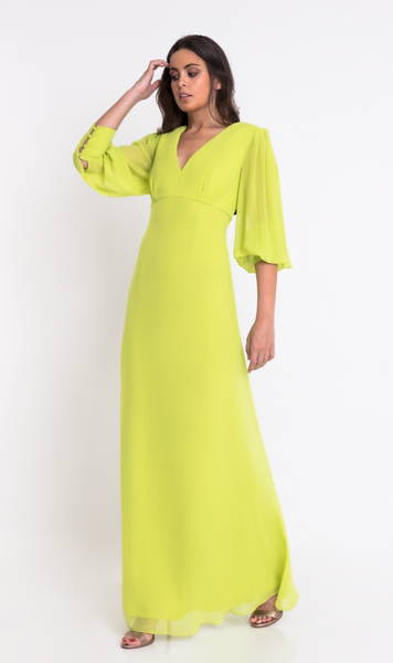 VESTIDO GASA COLOR LIMA CON CHAL – Spiffy Boutique