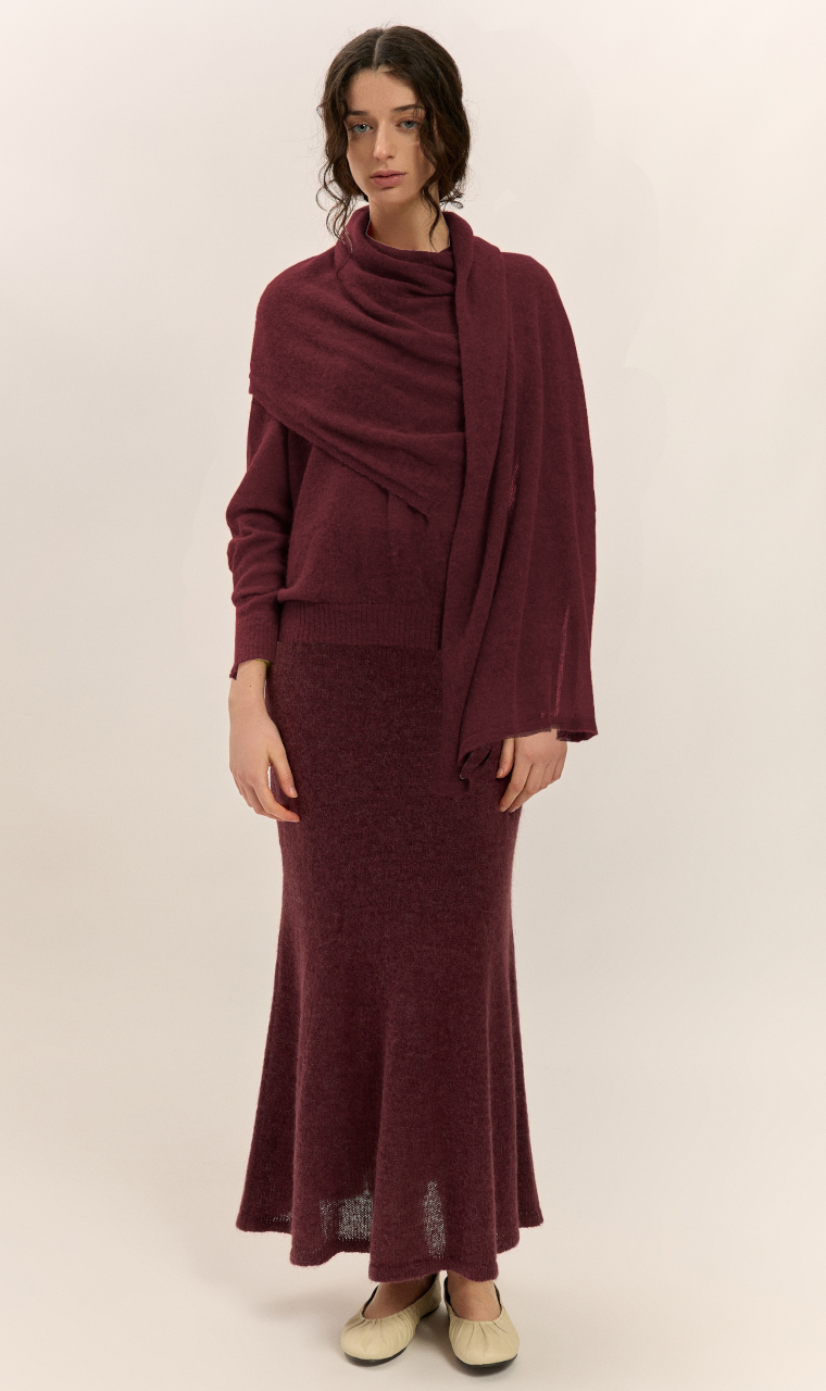 FALDA MIDI MOHAIR GRANATE