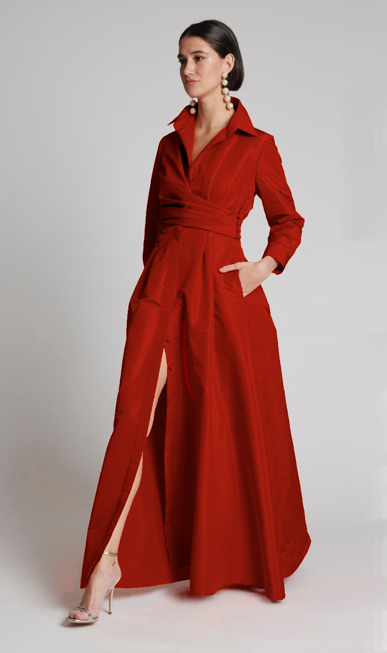 VESTIDO CAMISERO LARGO ROJO