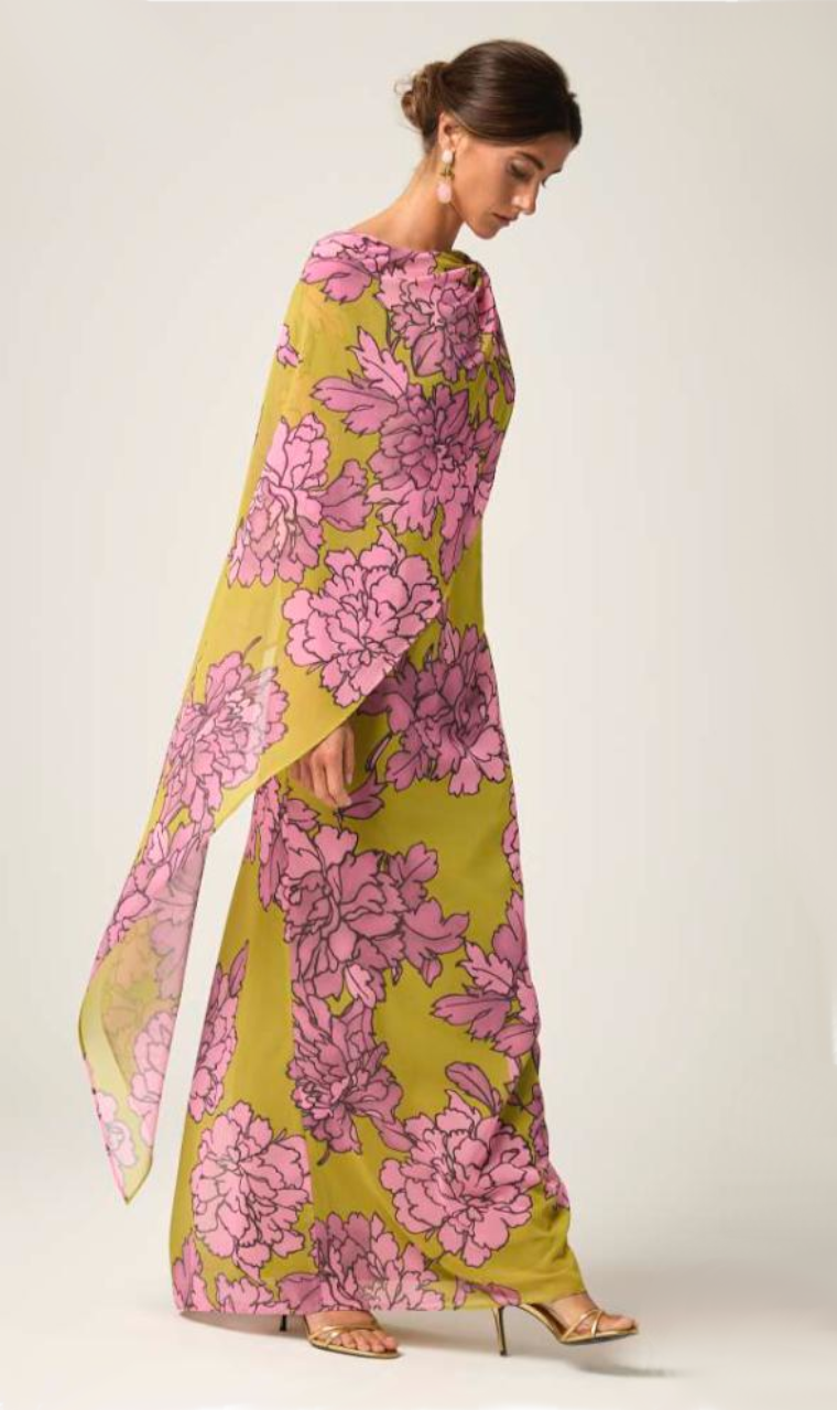 VESTIDO LARGO DE GASA ESTAMPADO
