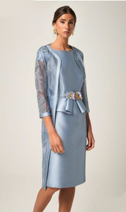 VESTIDO Y ABRIGO INVITADA AZUL CIELO