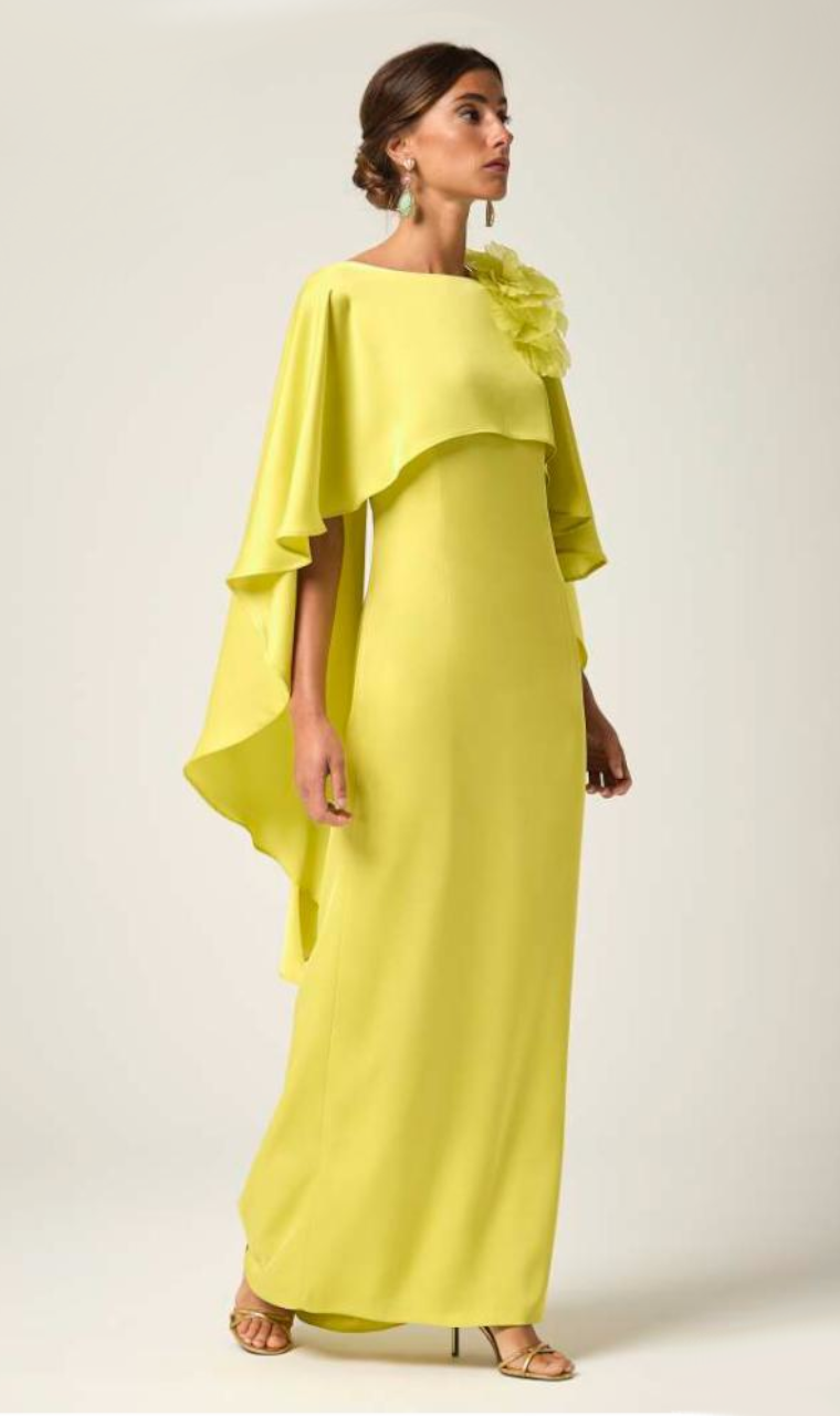 VESTIDO LARGO VERDE LIMA SATÉN