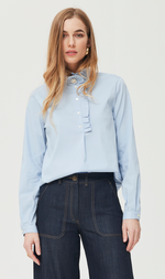 Cargar imagen en el visor de la galería, CAMISA AZUL VOLANTES
