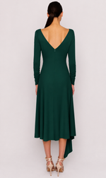 Cargar imagen en el visor de la galería, VESTIDO MIDI DE CORTE ASIMETRICO VERDE BOTELLA
